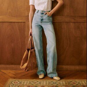 Sezane Wide Leg Jeans Size 40 - Light Blue